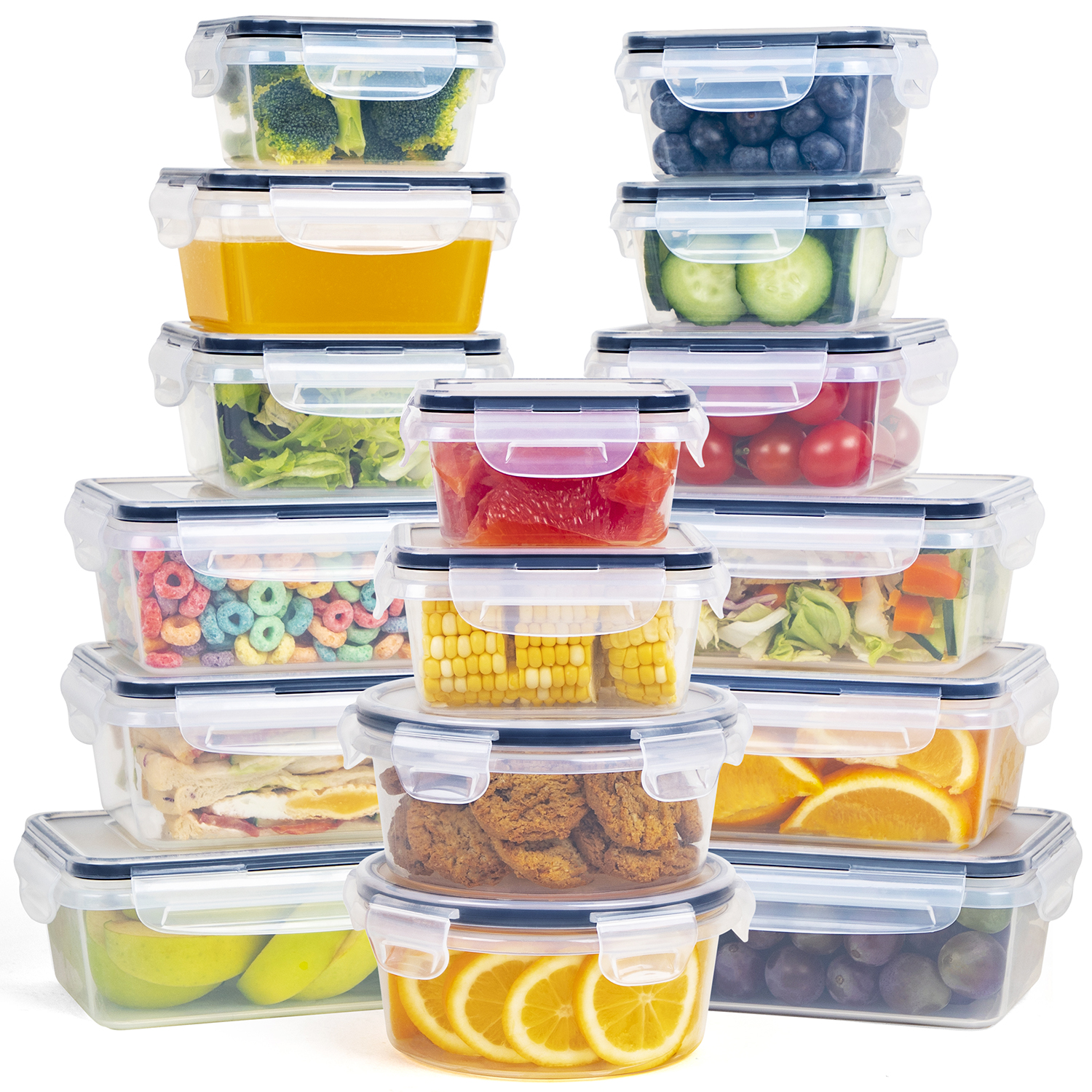 16 Piece Plastic Storage Containers with Lids Airtight Leak Proof Easy ...