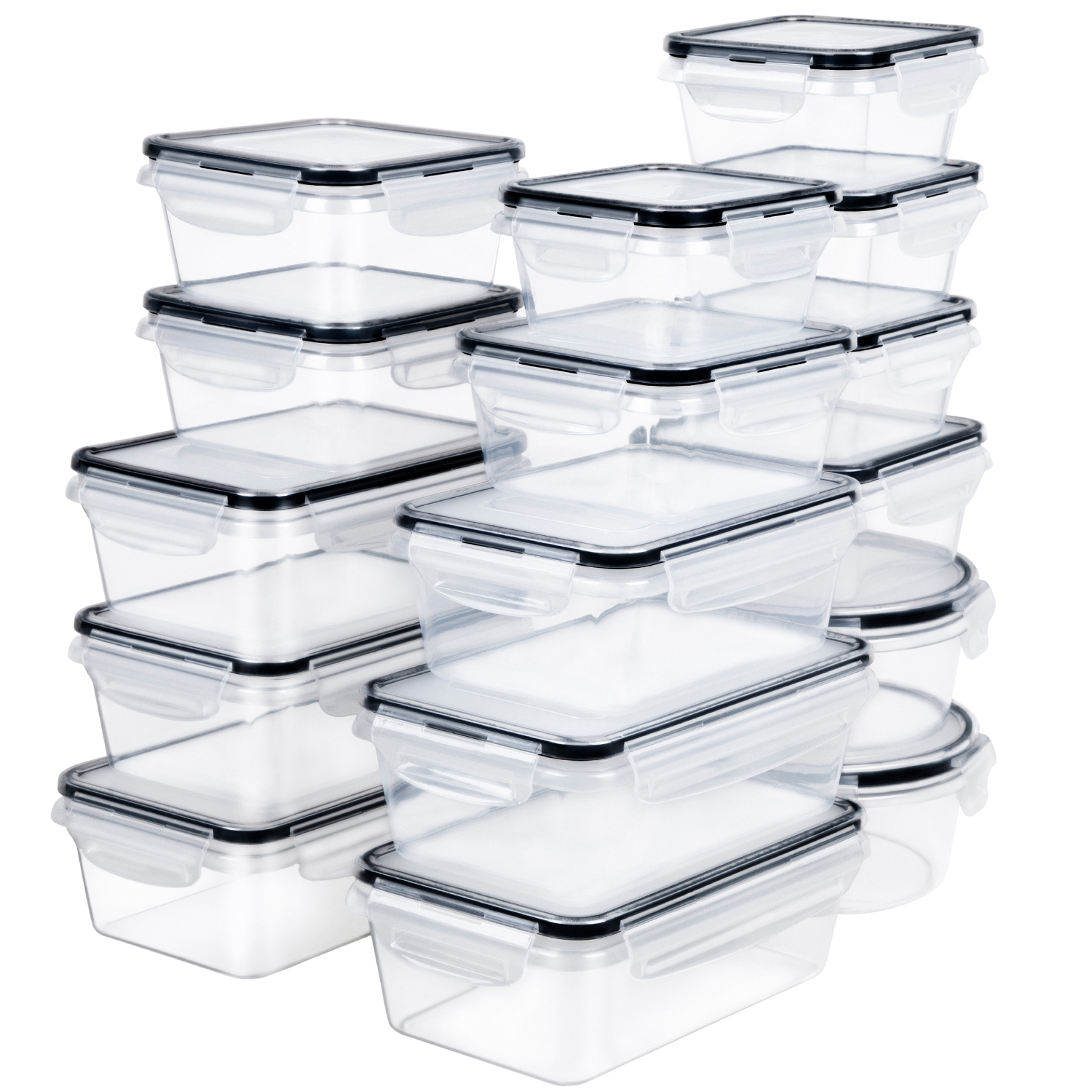 16 Piece Plastic Storage Containers with Lids Airtight Leak Proof Easy Snap Lock Food Containers